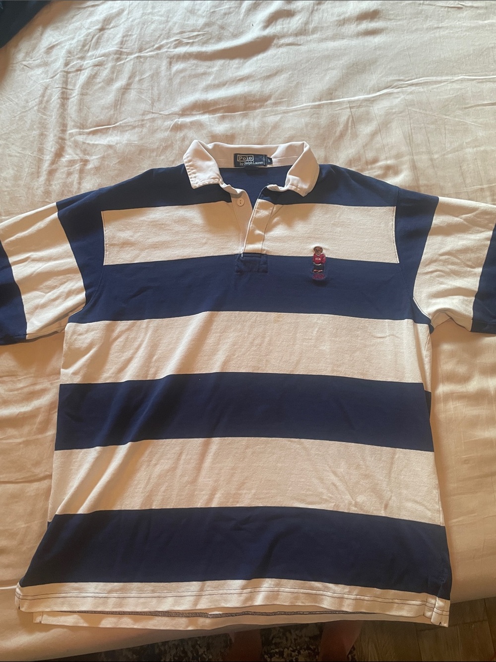 Polo by Ralph Lauren Navy & White Wide-Stripe Rugby Polo